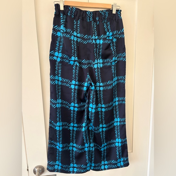 Marni x Uniqlo Relaxed Wide leg Blue plaid silky Satin Plaid Lounge Pants XS - Picture 3 of 7